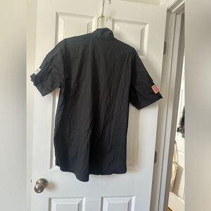 Grunt Style Black Short-Sleeve Button-Up Shirt with Flag Patch